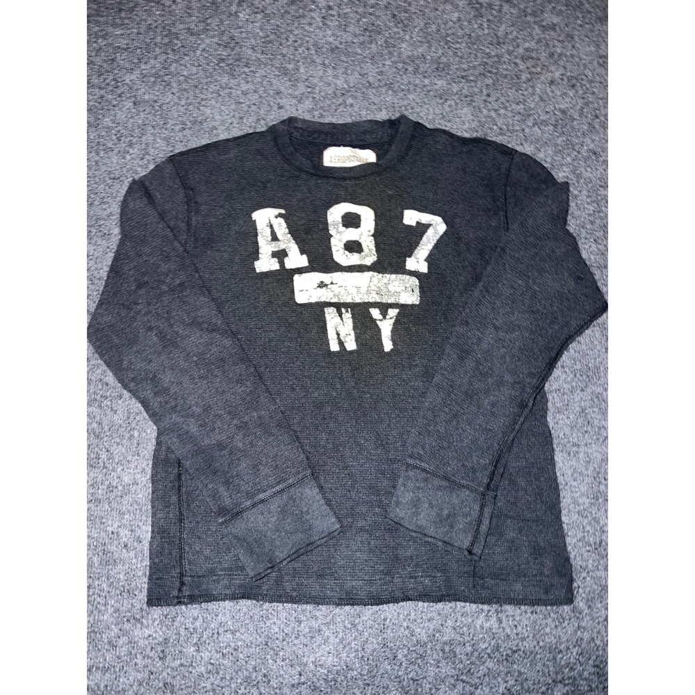 Aeropostale Mens XL Gray Waffle Knit Thermal Long Sleeve Shirt A87 NY Distressed